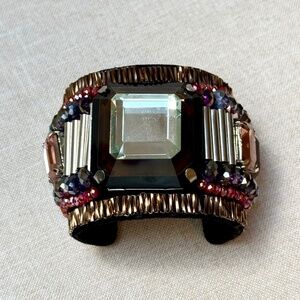 Large Decorated Felt Lined Cuff Statement Bracelet